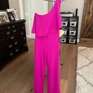 Lulu's Fuchsia One-Shoulder Jumpsuit